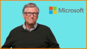 Bill Gates with Microsoft logo