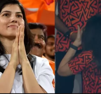 Kavya Maran, owner of Sunrisers Hyderabad, shows her support for the team during an IPL match at M.A. Chidambaram Stadium in Chennai.