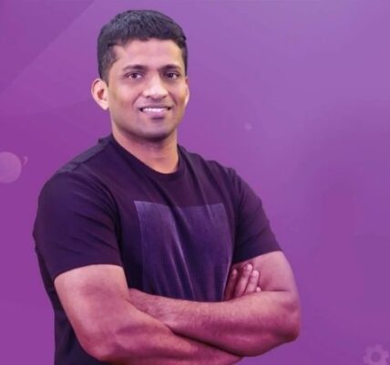 Byju Raveendran, Founder & CEO of BYJU’S, delivering a keynote speech on education innovation and technology at a global conference.
