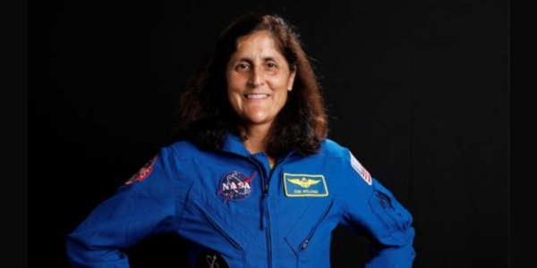 Astronaut Sunita Williams conducting a spacewalk outside the International Space Station.