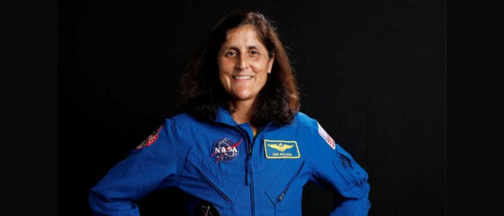 Astronaut Sunita Williams conducting a spacewalk outside the International Space Station.