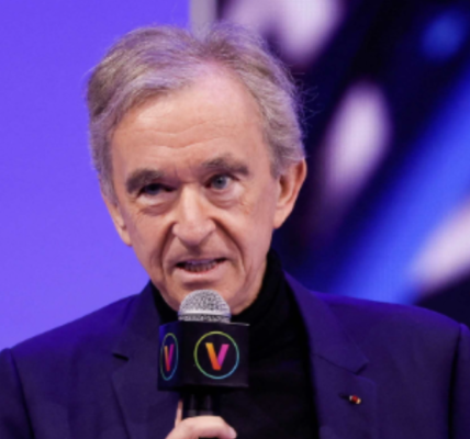 "Portrait of Bernard Arnault, the Chairman and CEO of LVMH, symbolizing his influence in the luxury industry and his role in creating a global empire of elegance."