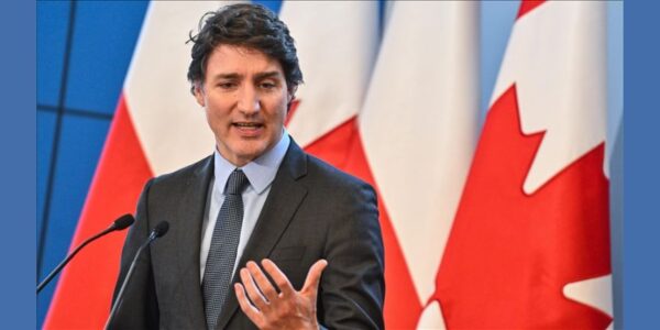 Canadian Prime Minister Justin Trudeau speaking at a press conference