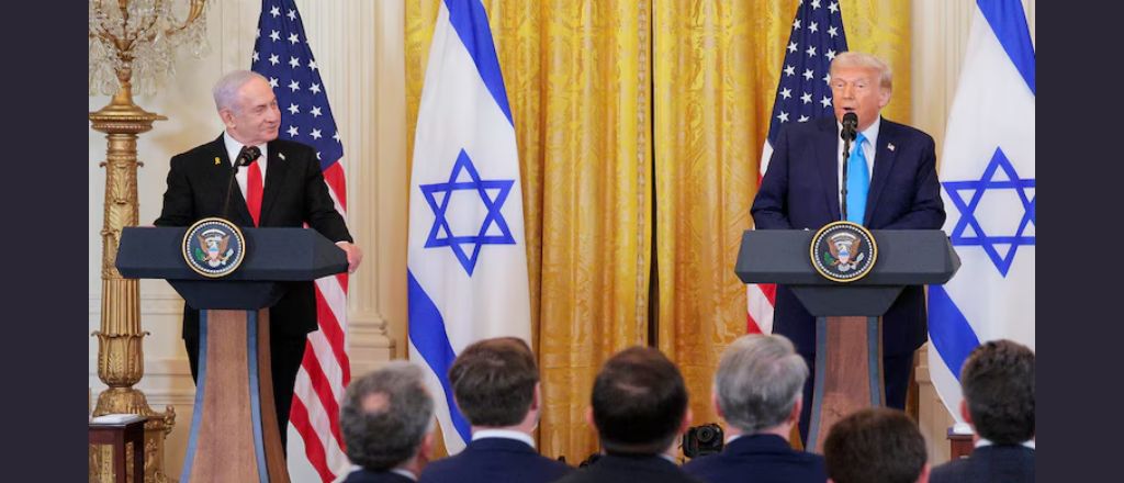 Donald Trump and Israeli Prime Minister Netanyahu addressing the press about Gaza takeover proposals.