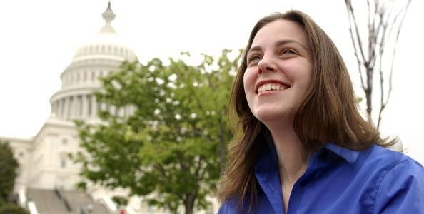 Melissa Helmbrecht, American social entrepreneur and youth advocate, speaking at a public event.