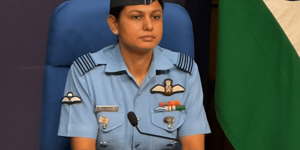 Wing Commander Vyomika Singh addressing the media during the Operation Sindoor briefing in New Delhi, May 2025, exemplifying her leadership as a distinguished Indian Air Force helicopter pilot.