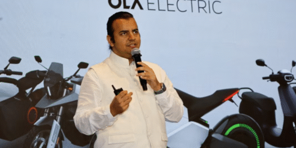 Ola founder Bhavish Aggarwal speaking at a technology event in India