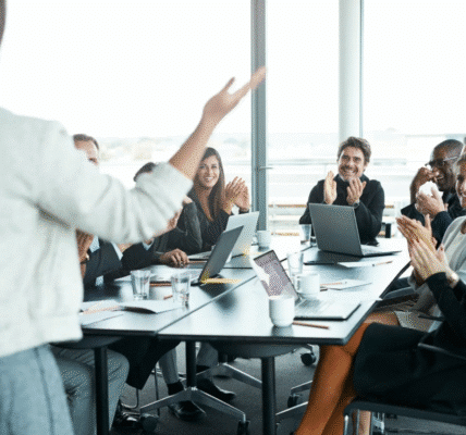 Leader delegating tasks to team in a modern workplace