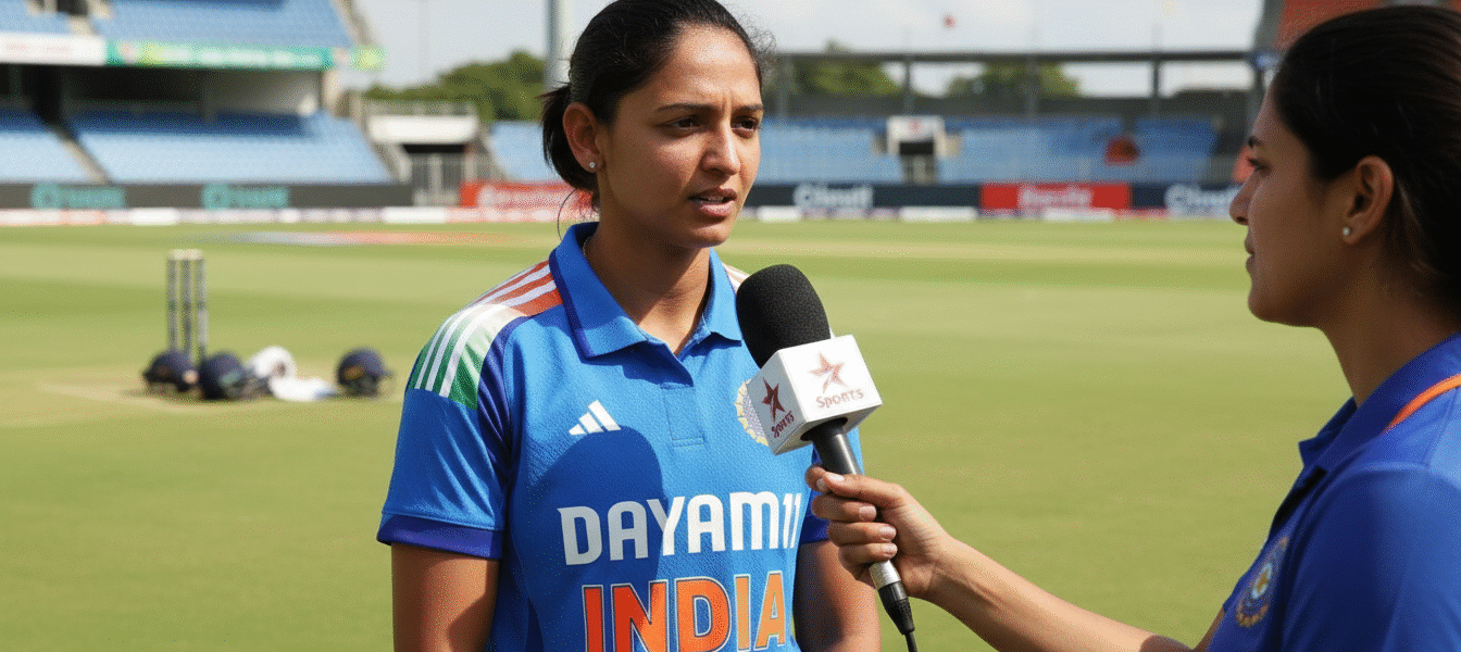Harmanpreet Kaur, captain of the Indian women’s cricket team, celebrating India’s historic Women’s World Cup victory. Her leadership has redefined women’s cricket in India.