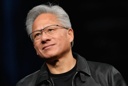 NVIDIA CEO Jensen Huang speaking at the company’s AI conference.