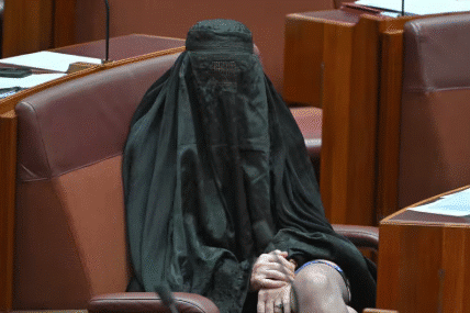 Pauline Hanson repeats her 2017 burqa stunt in the Senate on Monday