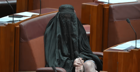 Pauline Hanson repeats her 2017 burqa stunt in the Senate on Monday