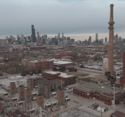 A drone view shows the former Fisk Coal Station in Chicago, Illinois, now operating as a peaker power facility as U.S. power grids face rising electricity demand from data centers.