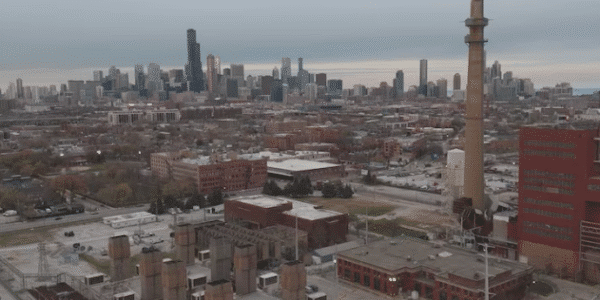 A drone view shows the former Fisk Coal Station in Chicago, Illinois, now operating as a peaker power facility as U.S. power grids face rising electricity demand from data centers.
