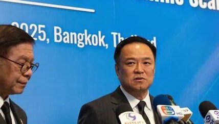 Thailand’s Foreign Minister Sihasak Phuangketkeow speaks during a news conference in Kuala Lumpur after ASEAN talks on the Thailand-Cambodia border conflict.