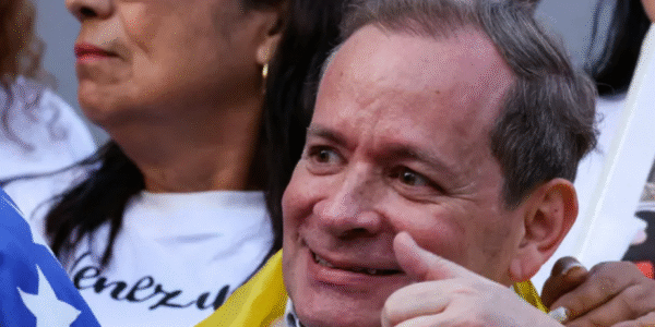 Venezuelan opposition politician Juan Pablo Guanipa speaks after his release following the approval of a new amnesty law in Caracas.