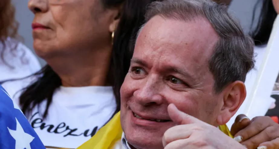 Venezuelan opposition politician Juan Pablo Guanipa speaks after his release following the approval of a new amnesty law in Caracas.